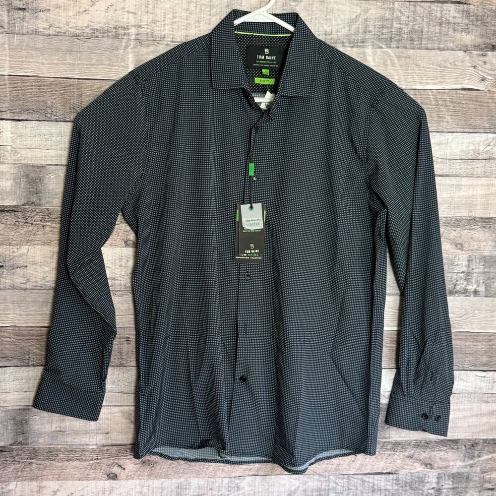 Tom Baine Performance Collection Slim Fit Shirt Mens Large Black Geometric NEW